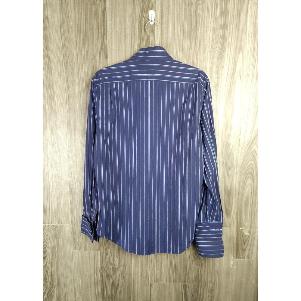 Banana Republic Mens Sm Navy Blue Striped Long Sleeve Cotton Button Down Shirt